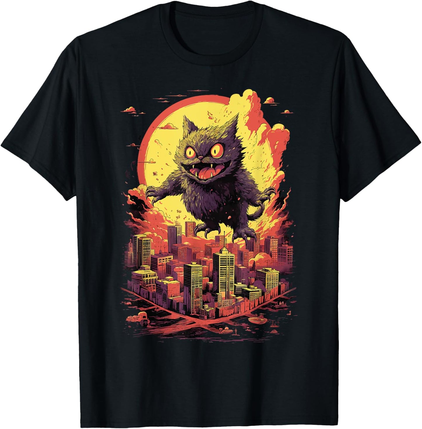 Catzilla Cat Jumping for Lover of Big Cats Kitty Kitten T-Shirt - T-Shirt | Black