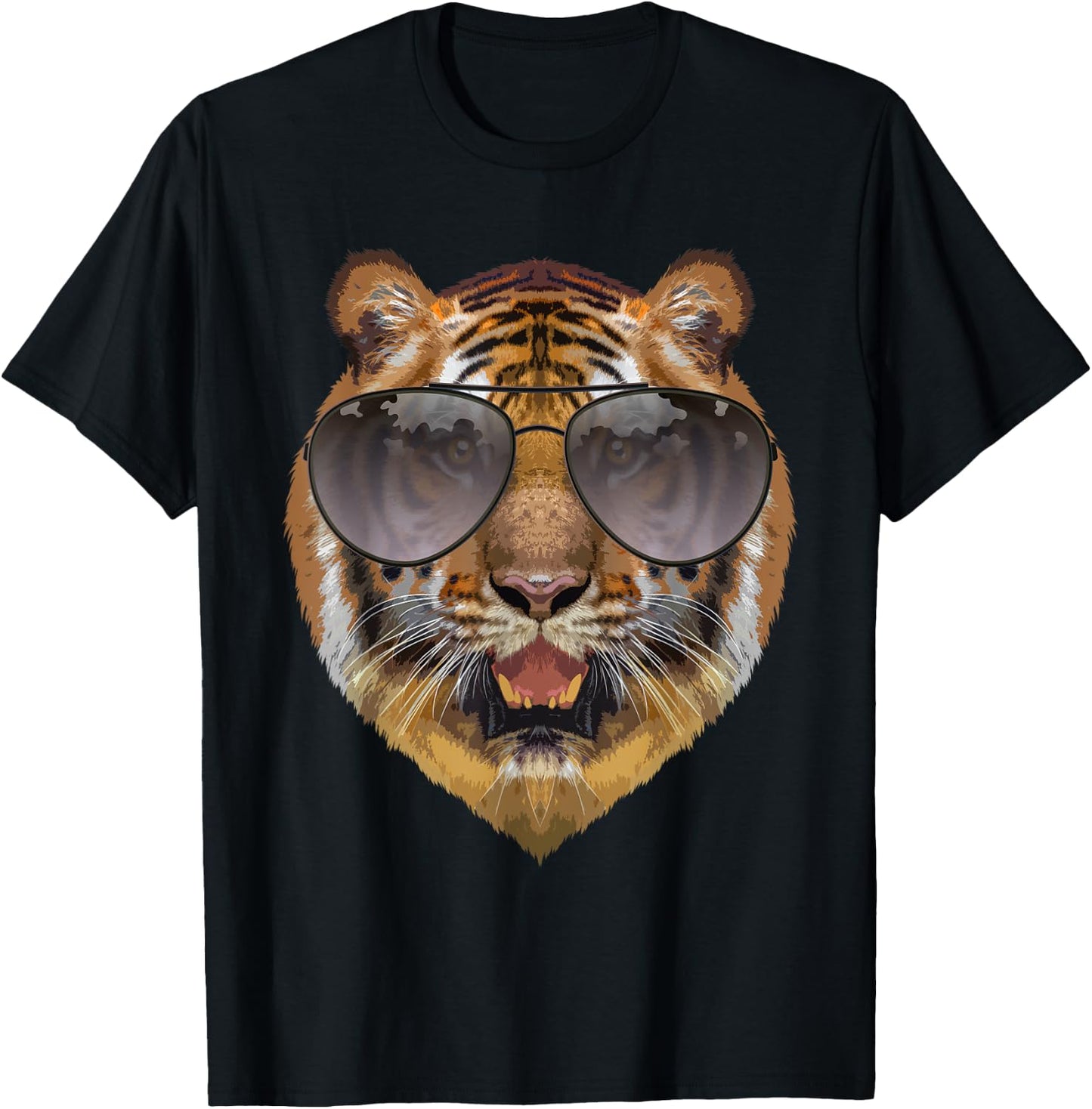 Funny Tiger Design Women Kids Cat with Glasses Lover T-Shirt - T-Shirt | Black