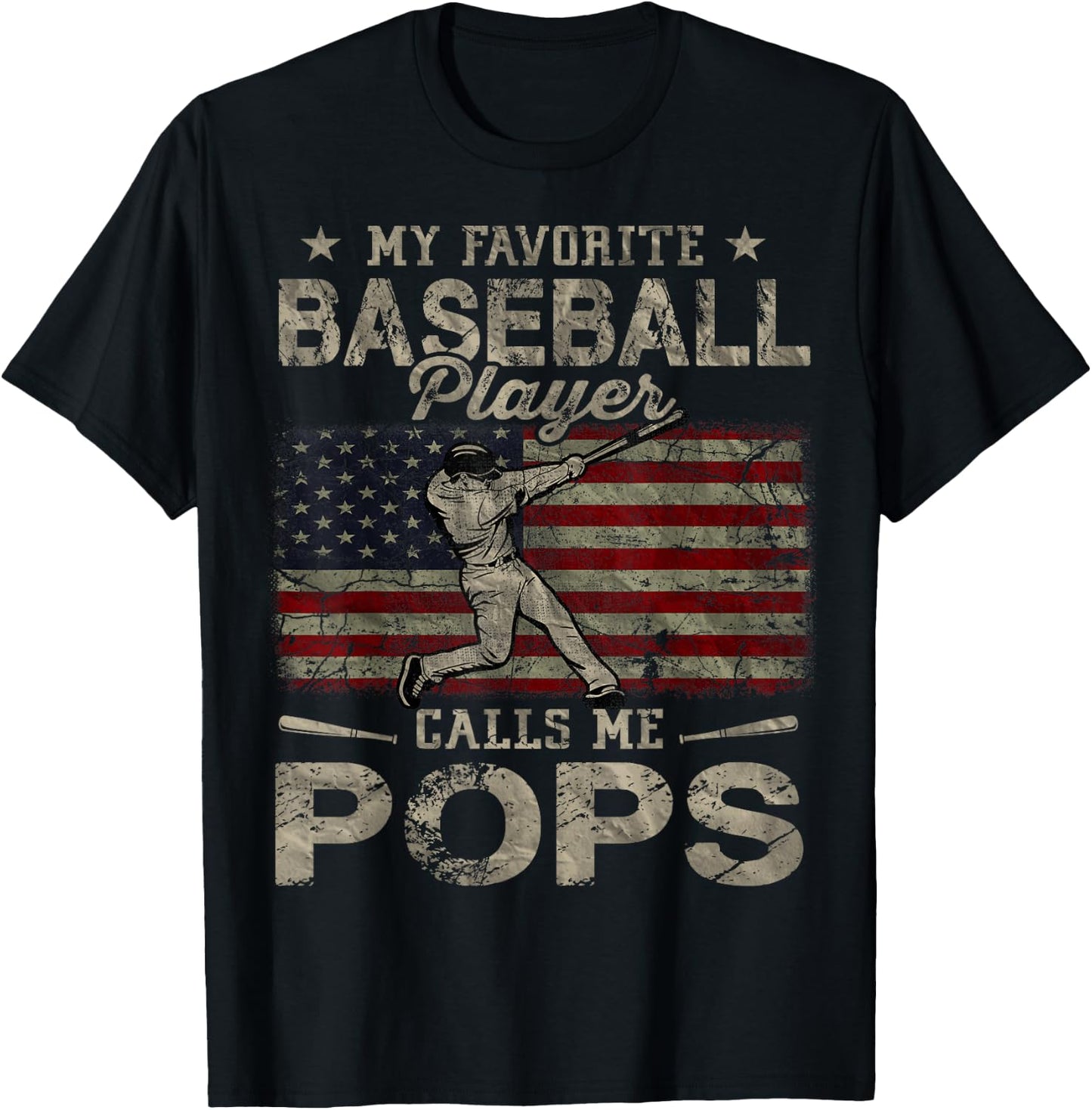 My Favorite Baseball Player Calls Me Pops Father's Day T-Shirt - T-Shirt | Black