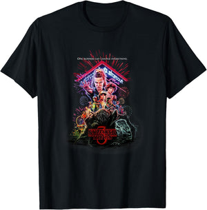 Stranger Things 3 Characters At Starcourt Mall Neon Vintage T-Shirt - T-Shirt | Black