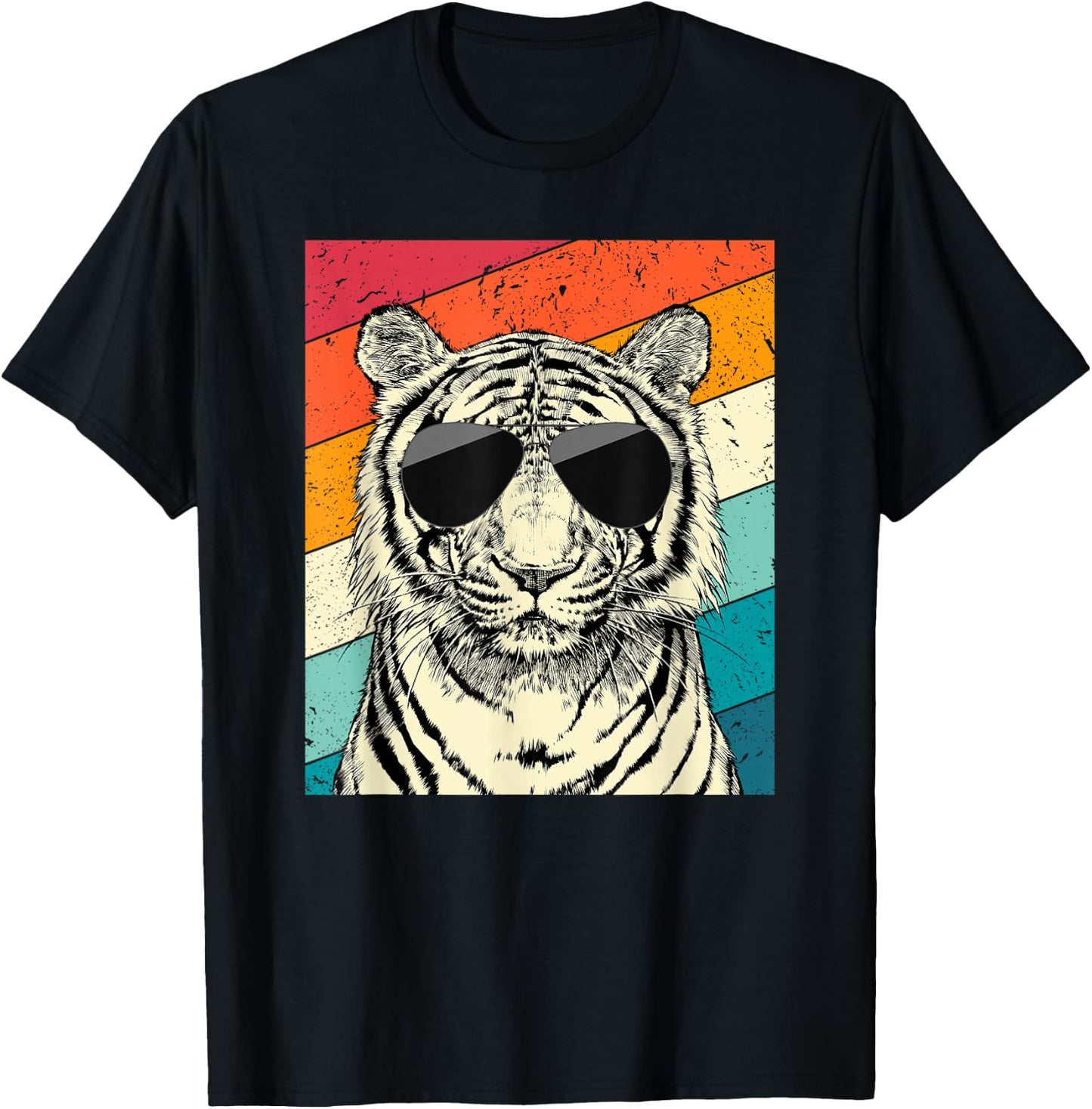 Retro Vintage Tiger with Sunglasses Wild Animal Lovers T-Shirt - T-Shirt | Black