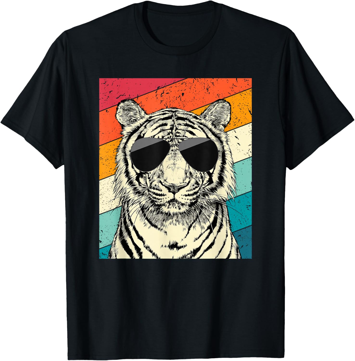 Retro Vintage Tiger with Sunglasses Wild Animal Lovers T-Shirt - T-Shirt | Black