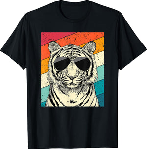 Retro Vintage Tiger with Sunglasses Wild Animal Lovers T-Shirt - T-Shirt | Black