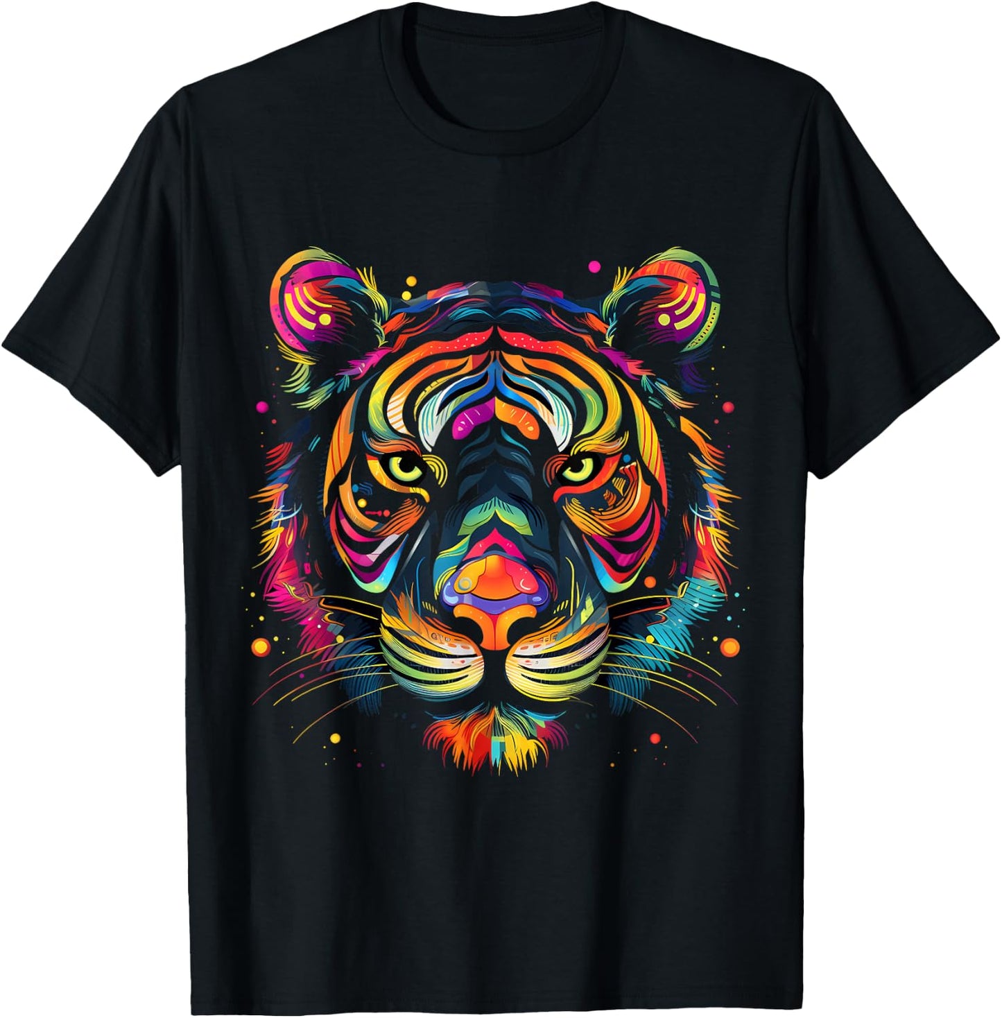 Colorful Tiger Face Wild Animal Art Cool Big Cats Black T-Shirt - T-Shirt | Black