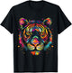 Colorful Tiger Face Wild Animal Art Cool Big Cats Black T-Shirt - T-Shirt | Black
