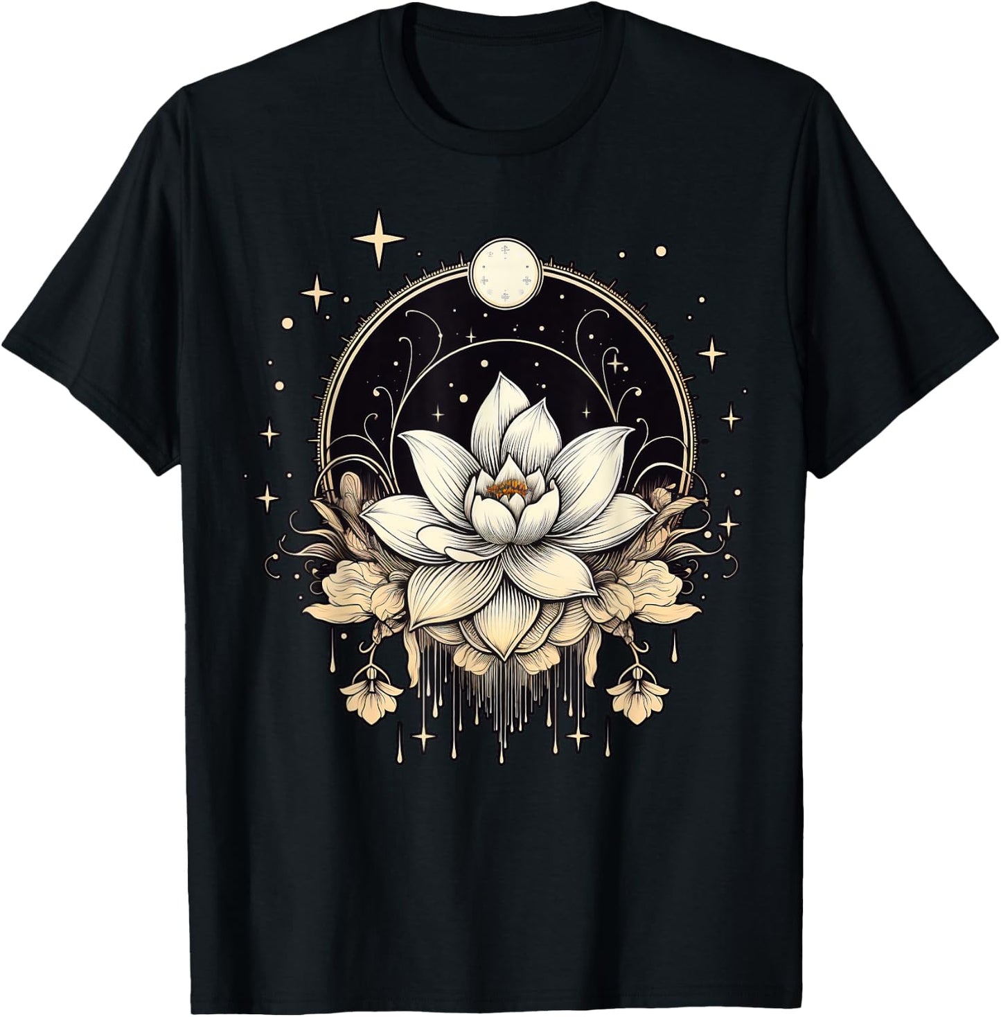 Vintage Lotus Flower on Lotus Flower T-Shirt - T-Shirt | Black