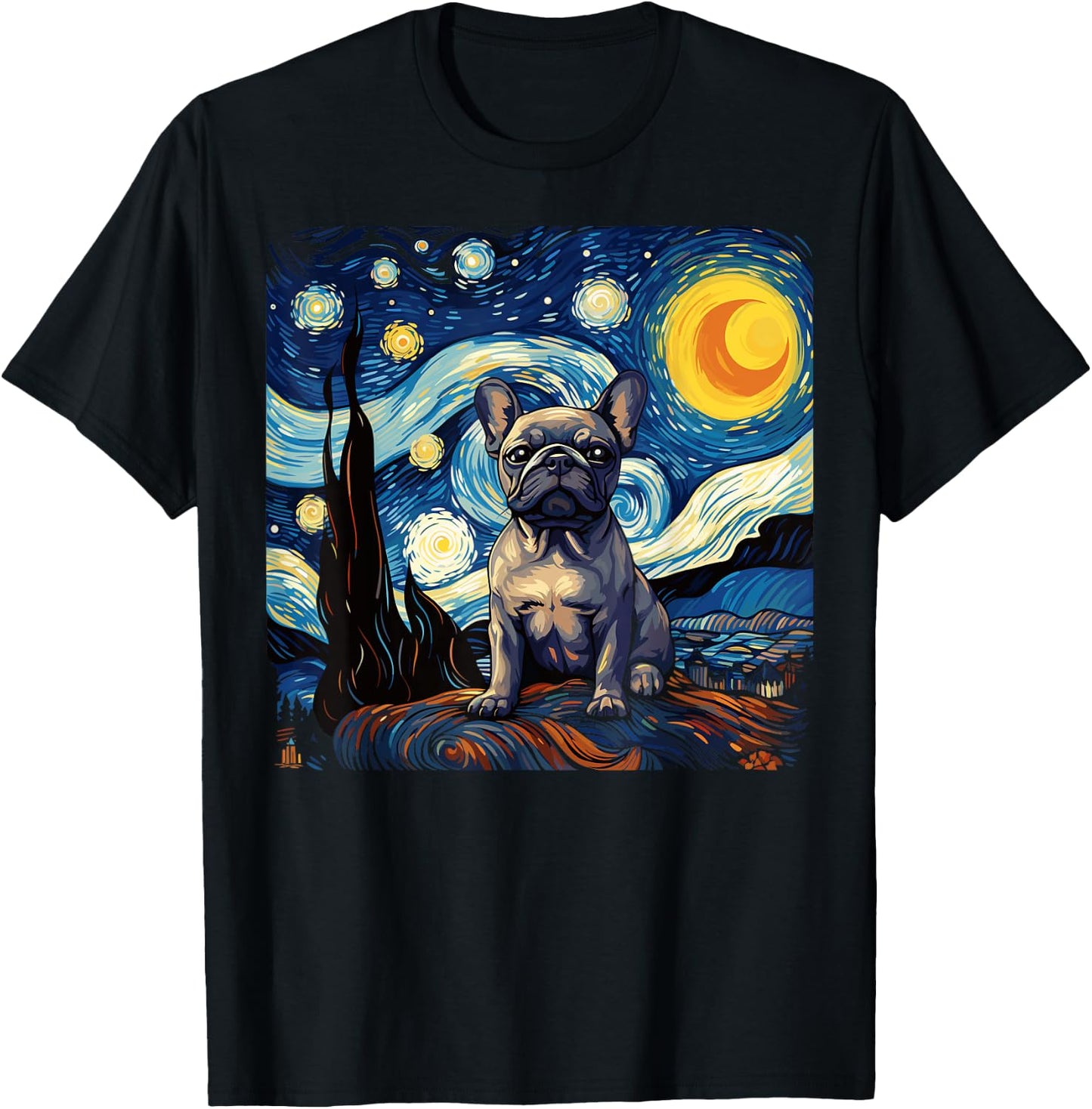 Van Gogh Dog French Bulldog T-Shirt - T-Shirt | Black