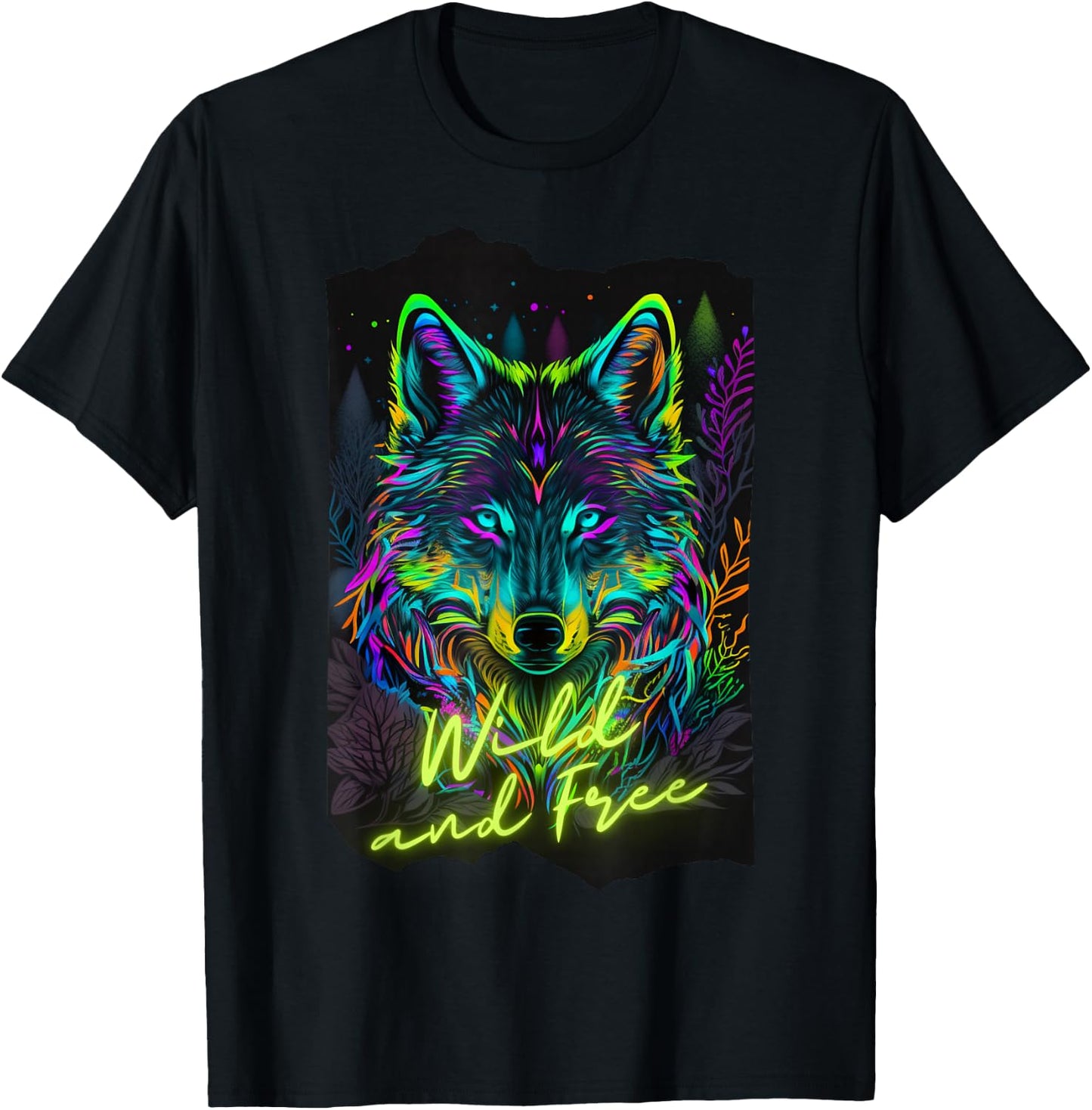 Retro 80s Vaporwave Synthwave Wolf Colorful Black Light Cool T-Shirt - T-Shirt | Black