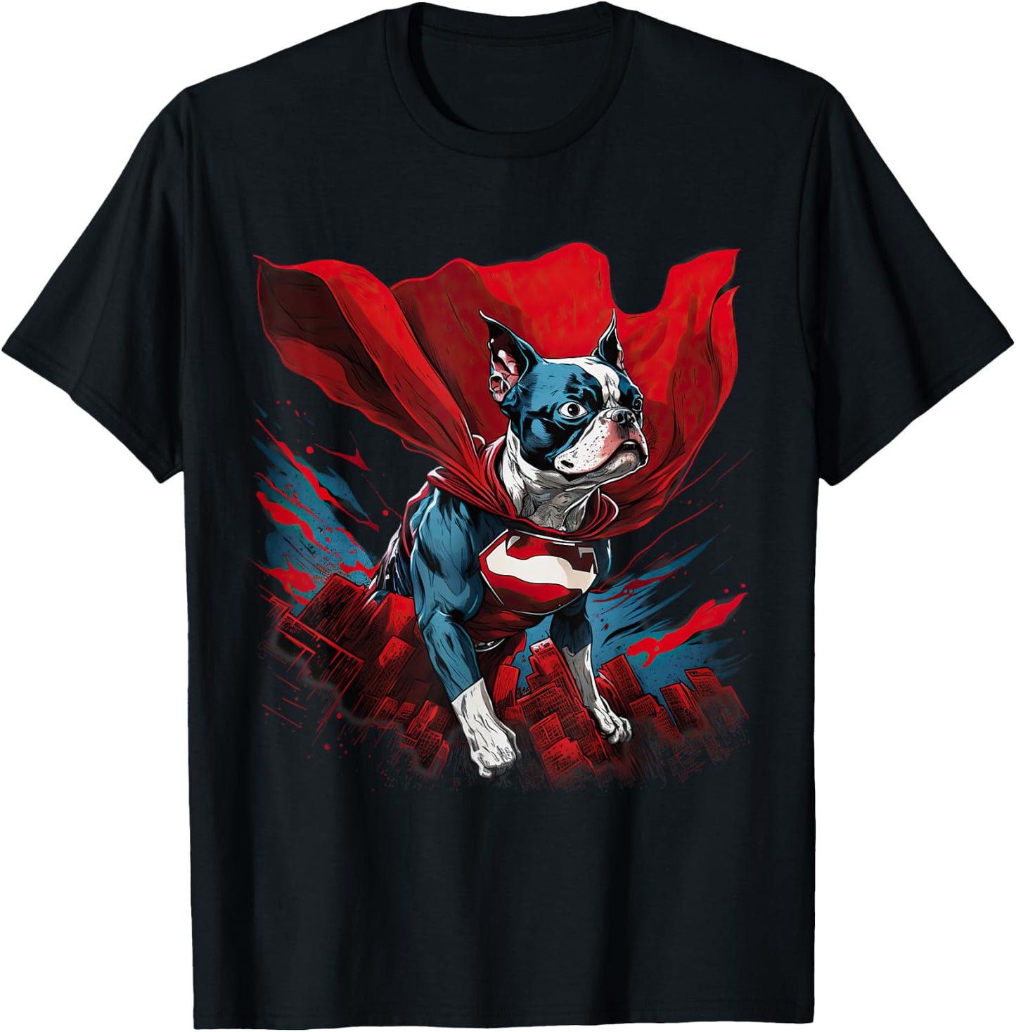 Super Power Superhero Boston Terrier Dog Women Kids T-Shirt - T-Shirt | Black