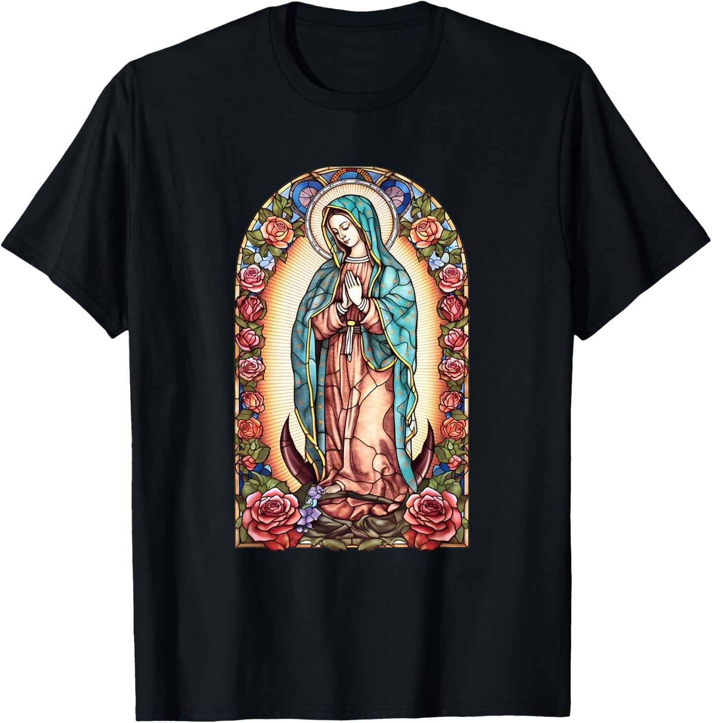 Virgin Mary Of Guadalupe Religious Graphic Women Catholic T-Shirt - T-Shirt | Black