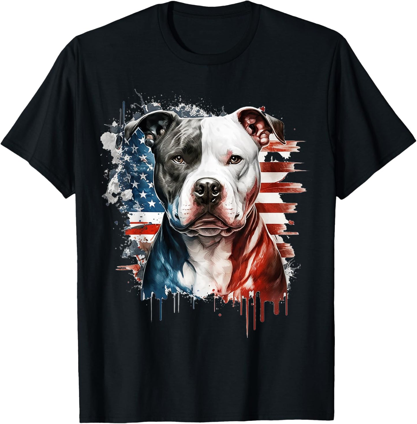 Patriotic Canine A Pitbull with American Flag T-Shirt - T-Shirt | Black