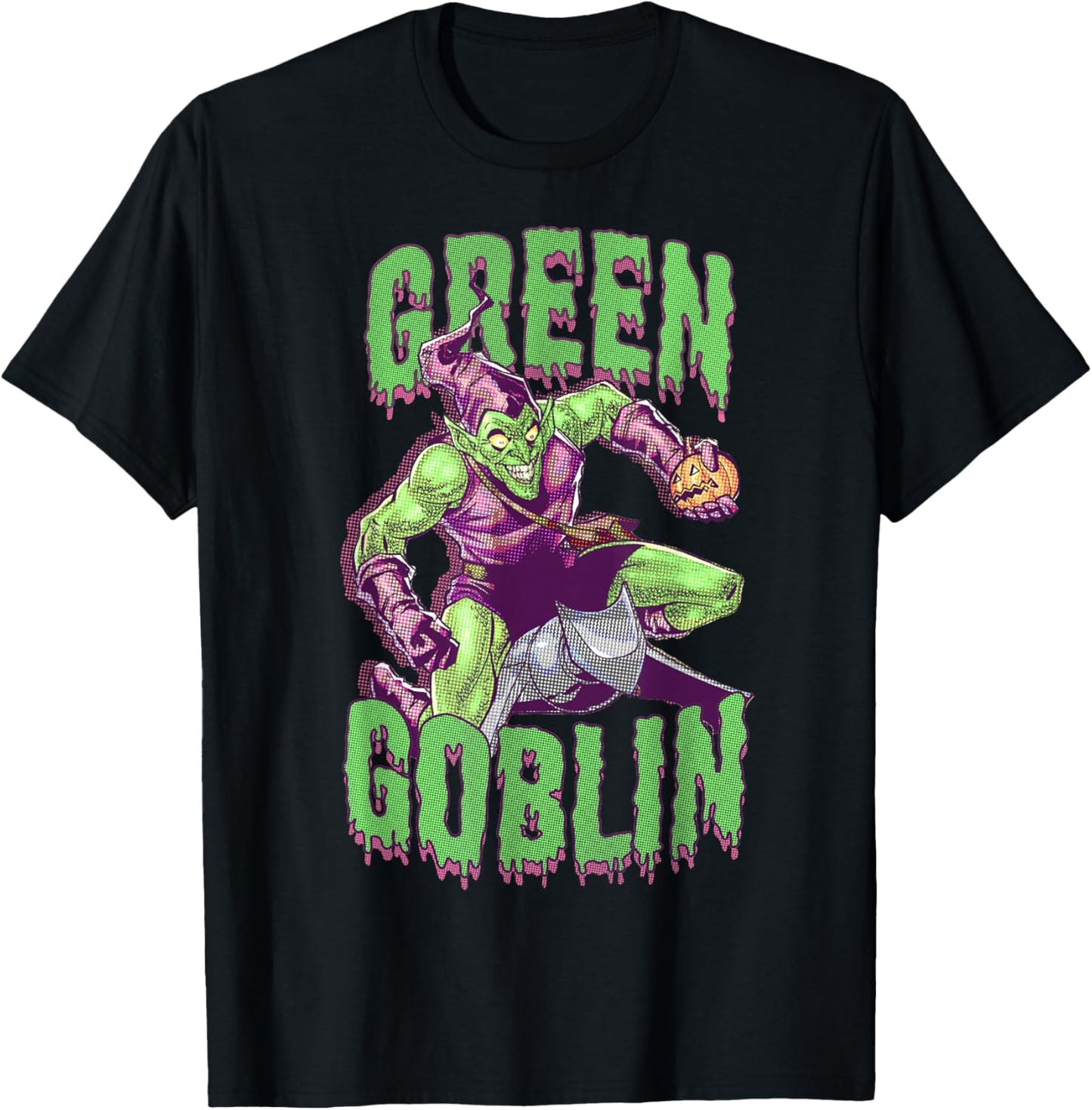 Marvel Halloween Green Goblin Slimy Font Vintage Comic Logo T-Shirt - T-Shirt | Black