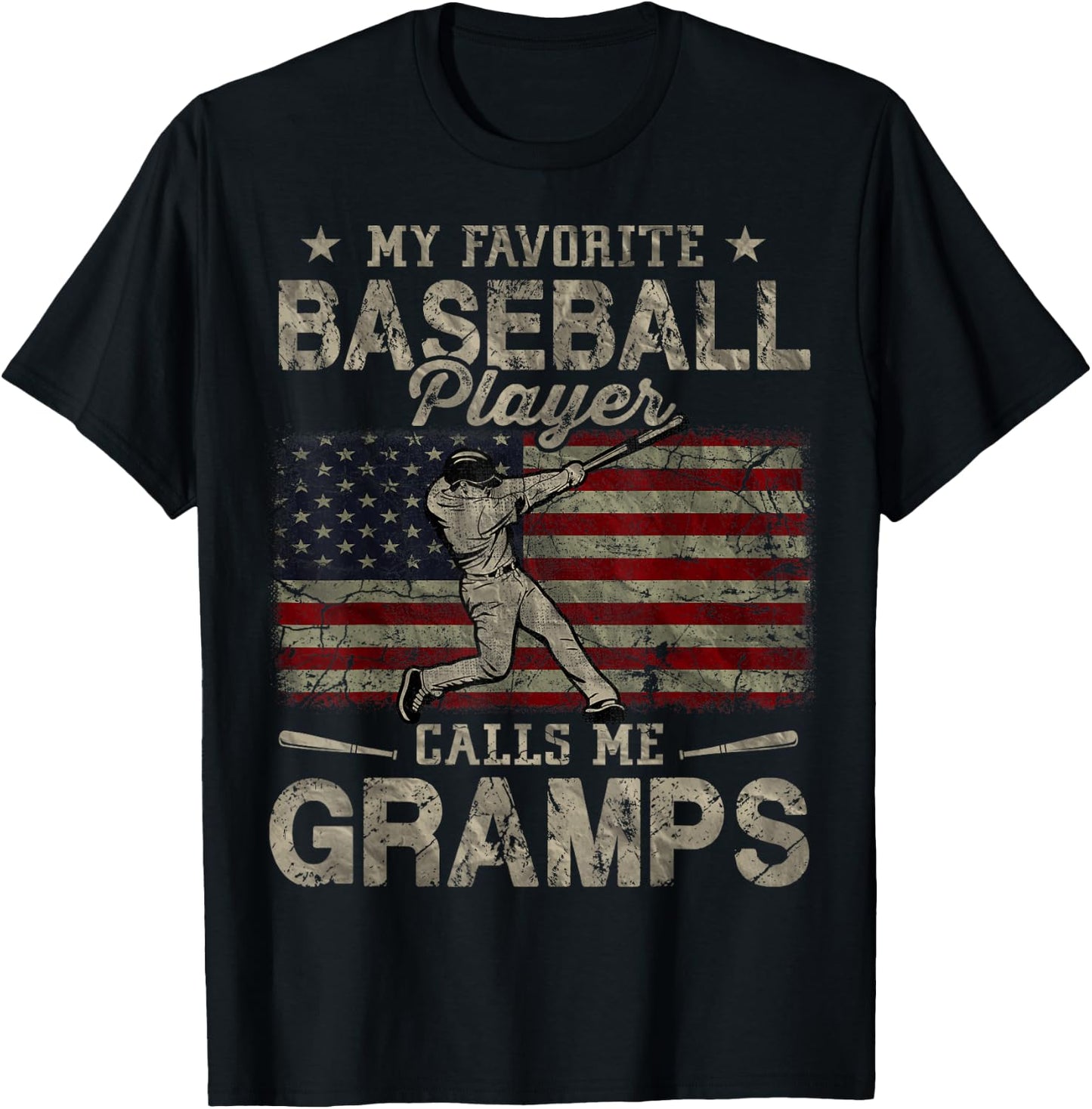 My Favorite Baseball Player Calls Me Gramps Father's Day T-Shirt - T-Shirt | Black