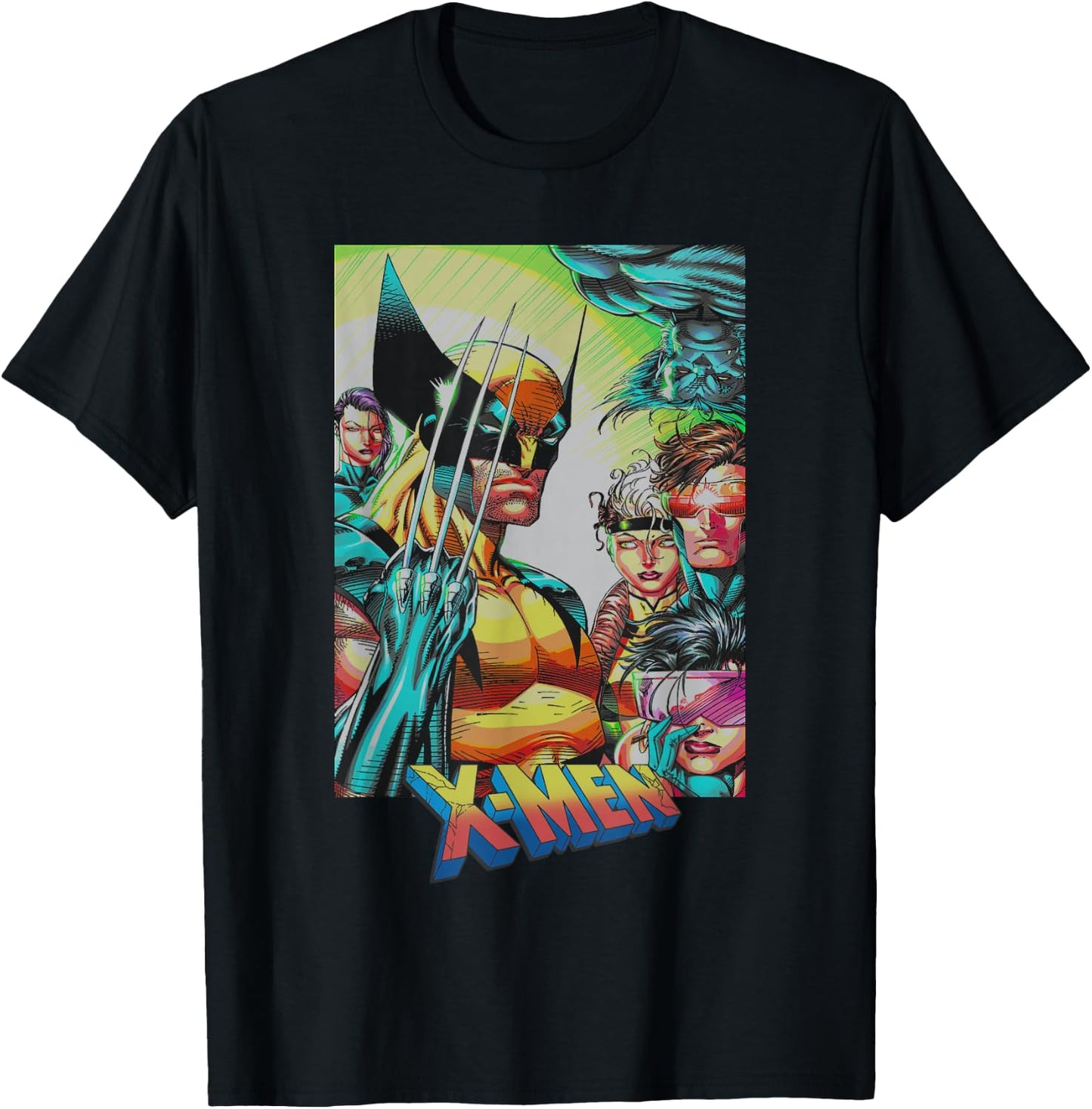 Marvel X-Men Iconic Team 90's Style Group Shot Cover T-Shirt - T-Shirt | Black