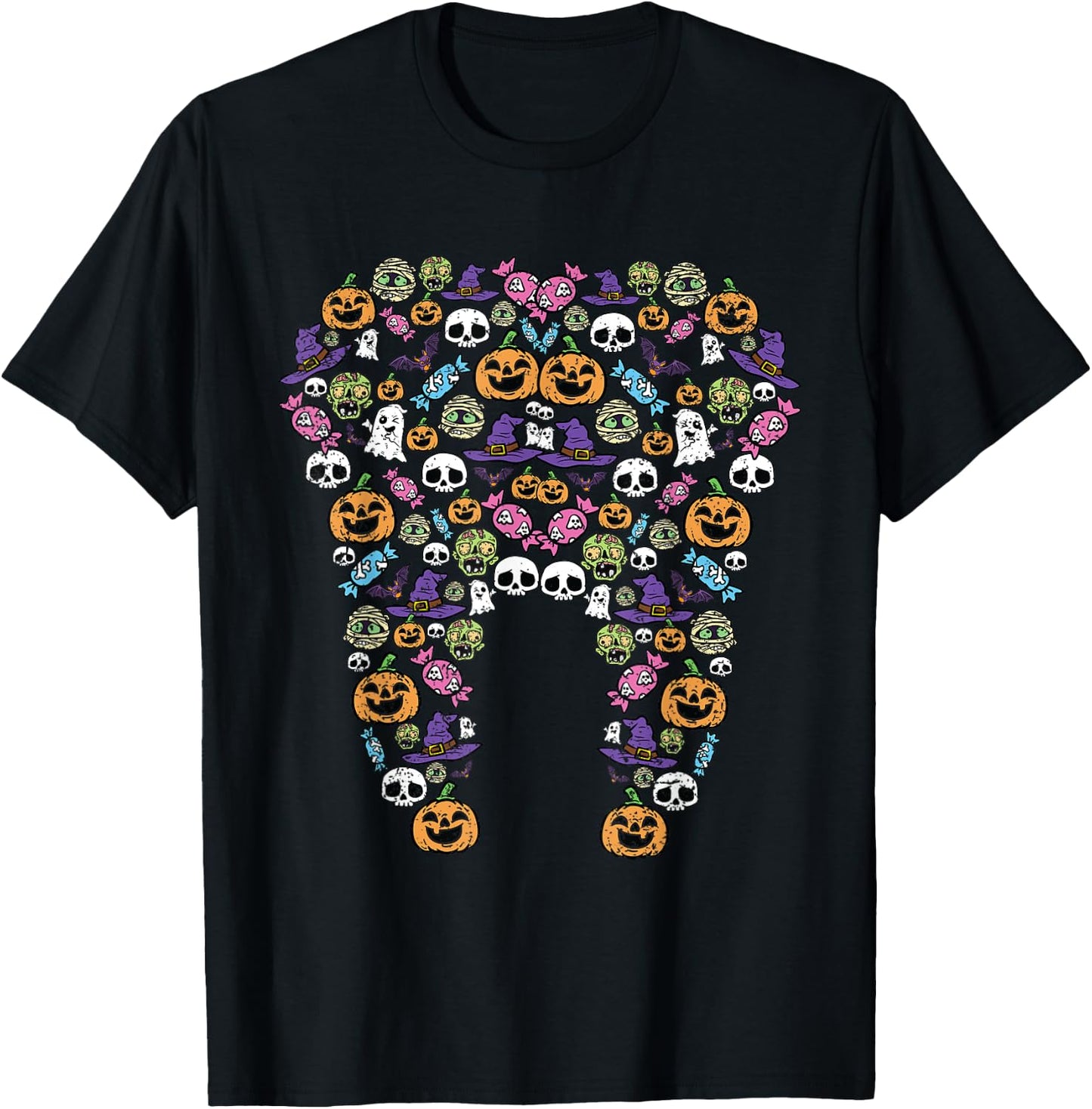 Tooth Halloween Pattern Costume Dentist Dental Assistant T-Shirt - T-Shirt | Black