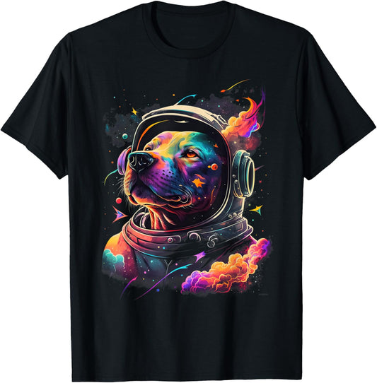Astronaut PitBull dog Space Galaxy Women Kids T-Shirt - T-Shirt | Black