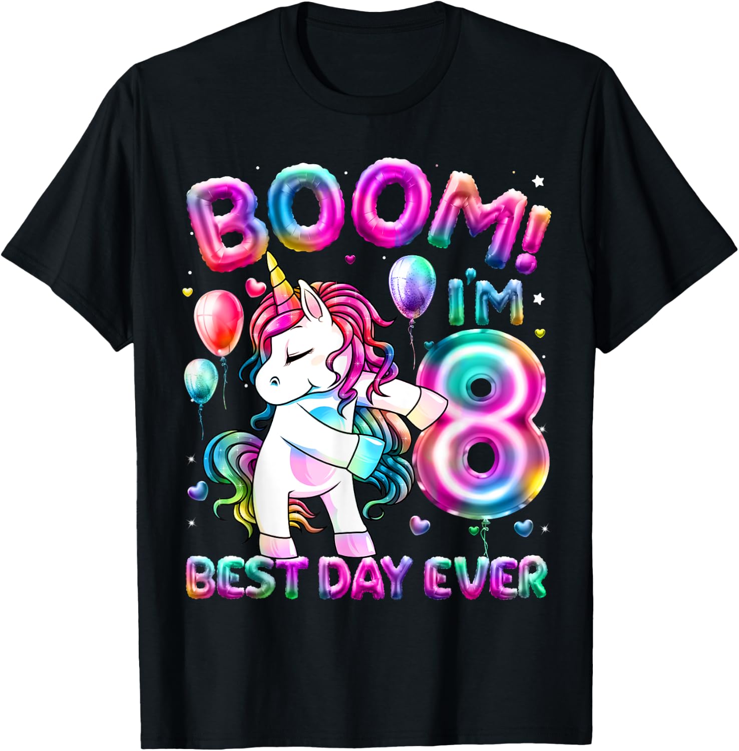 8 Years Old Flossing Unicorn Gifts 8th Birthday Girl Party T-Shirt - T-Shirt | Black