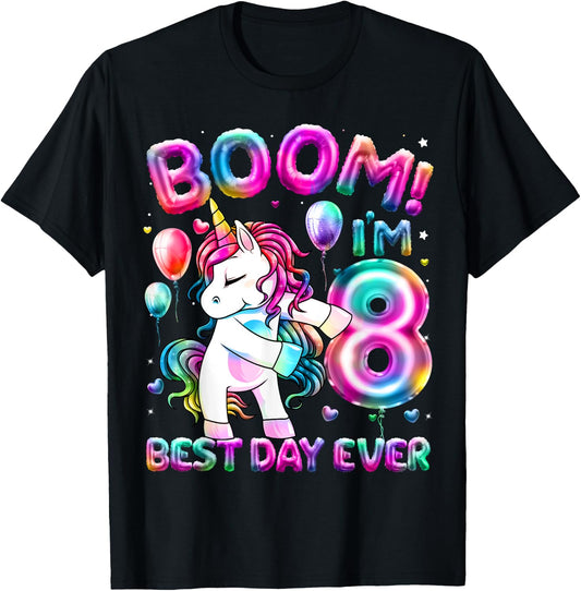 8 Years Old Flossing Unicorn Gifts 8th Birthday Girl Party T-Shirt - T-Shirt | Black