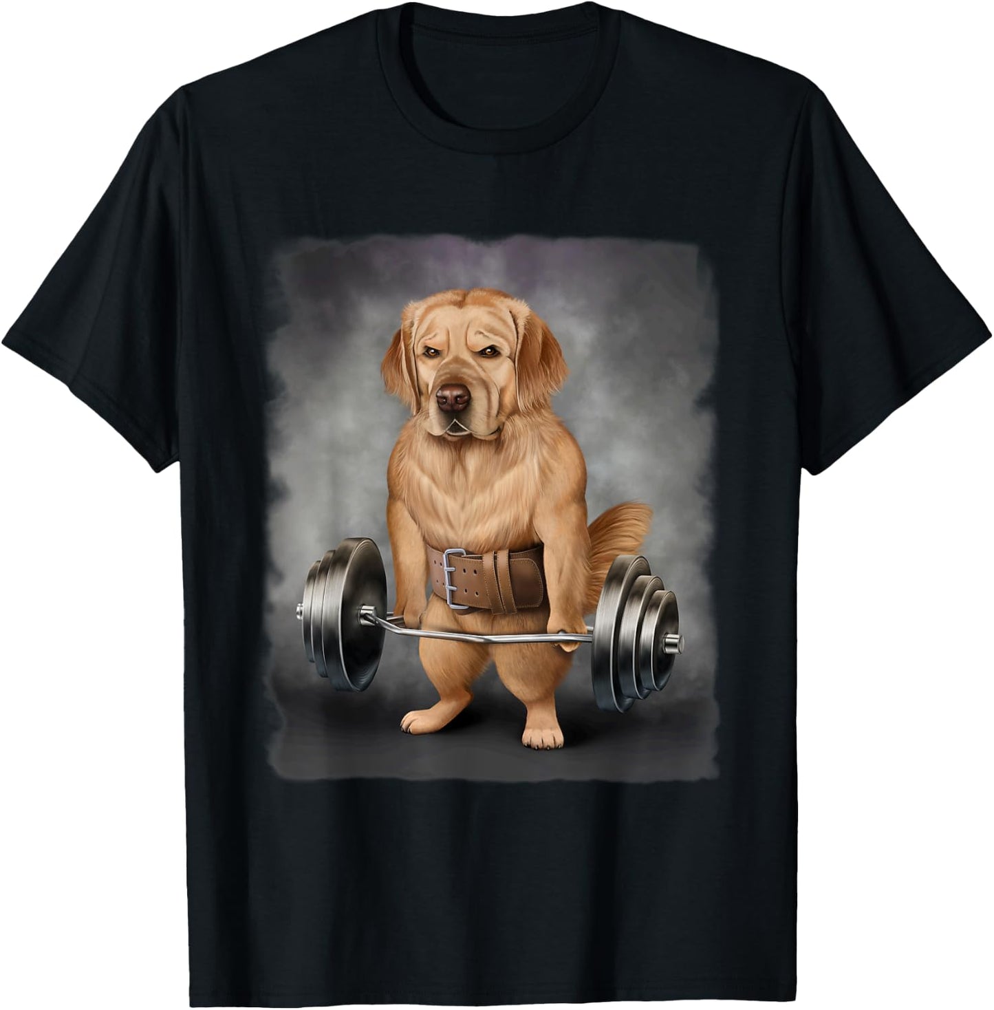 Golden Retriever Dog Muscle Training with Barbell Shrug Bar Women Kids T-Shirt - T-Shirt | Black