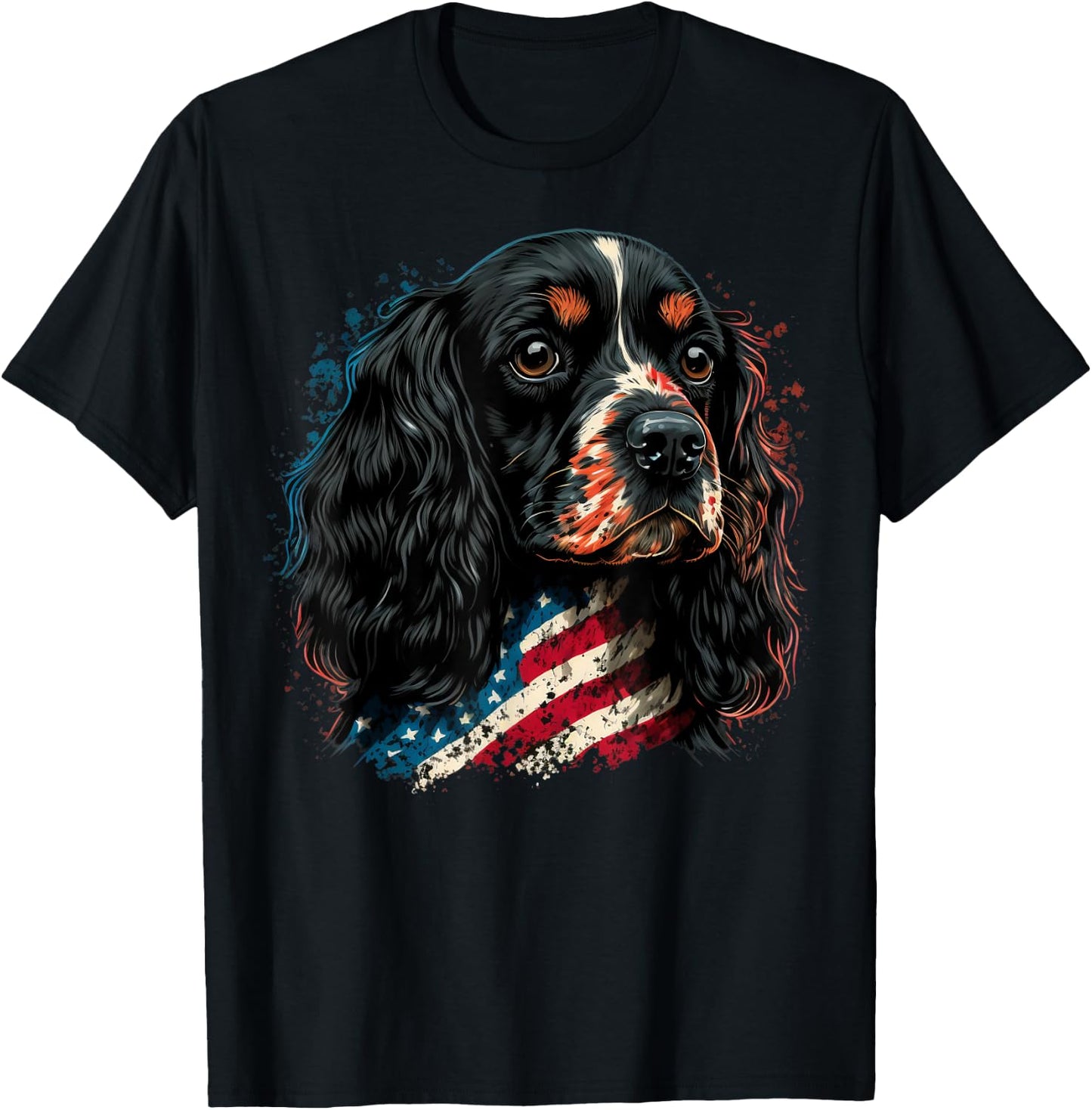 USA 4th Of July Cocker on Patriotic American Cocker Spaniel T-Shirt - T-Shirt | Black