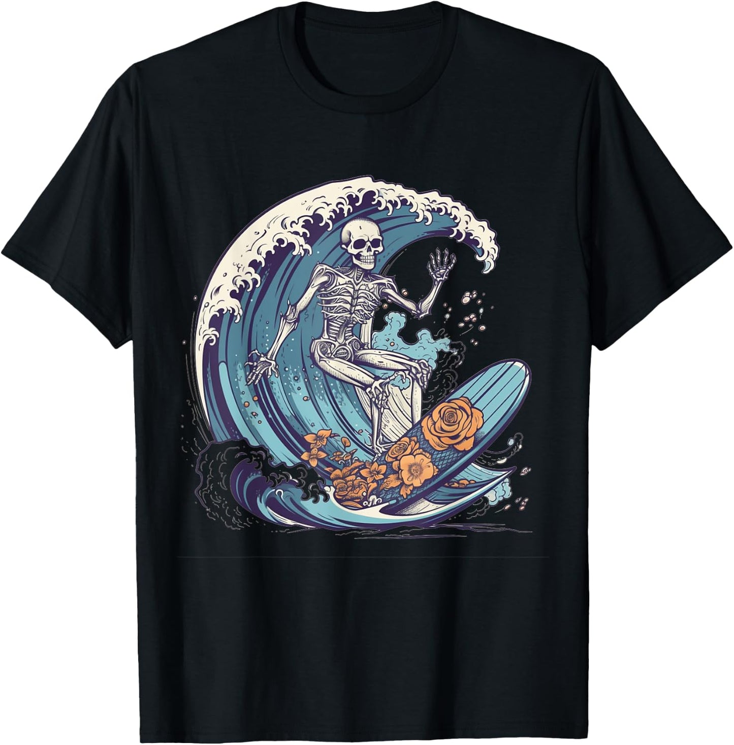 Skeleton Surfing Halloween Costume Surf Surfer Men Women T-Shirt - T-Shirt | Black