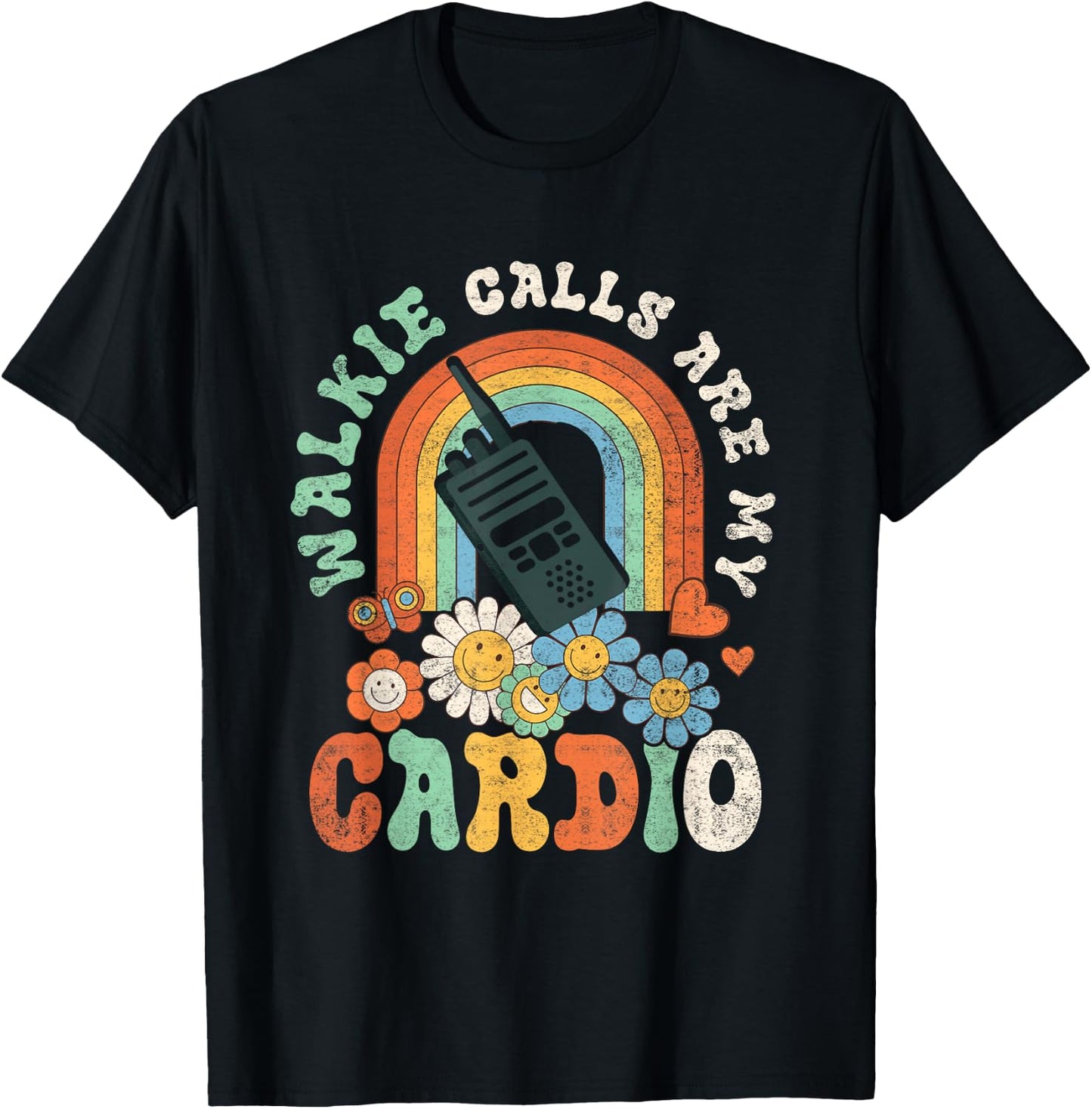 Walkie Calls Are My Cardio Special Education ABA SPED Groovy T-Shirt - T-Shirt | Black