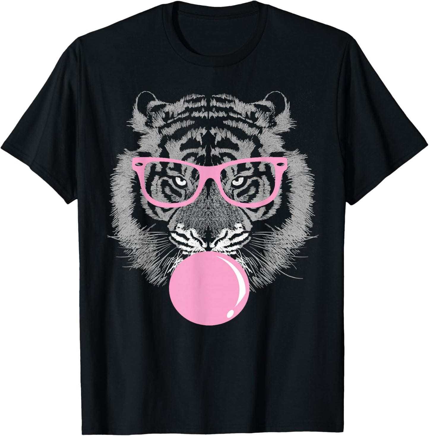 Tiger Face Pink Wild Cute Tigers Sunglasses Animal T-Shirt - T-Shirt | Black