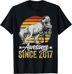 Awesome Since 2017 8 Years Old 8th Birthday Trex Dinosaur T-Shirt - T-Shirt | Black