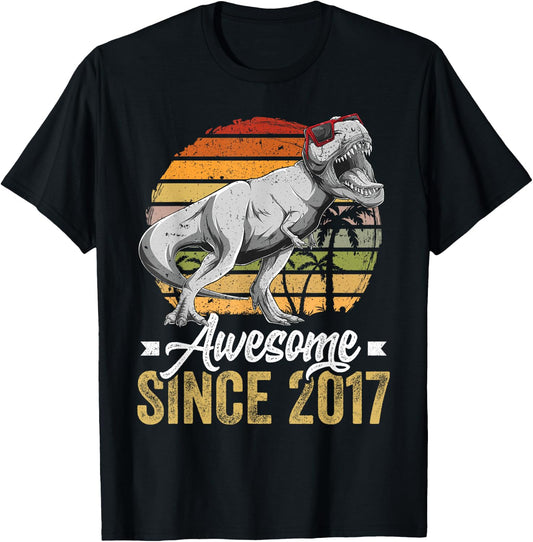 Awesome Since 2017 8 Years Old 8th Birthday Trex Dinosaur T-Shirt - T-Shirt | Black