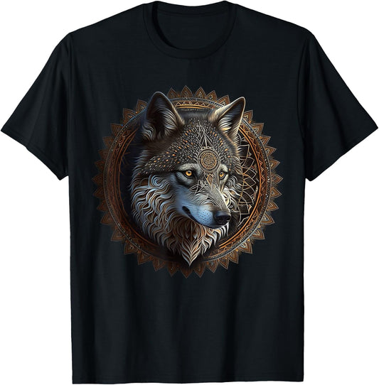 Wolf Mandala Animal Lovers Art Animal Wolf T-Shirt - T-Shirt | Black