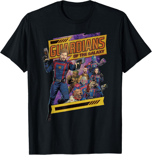 Marvel Guardians of The Galaxy Volume 3 Comic Style and Logo T-Shirt - T-Shirt | Black