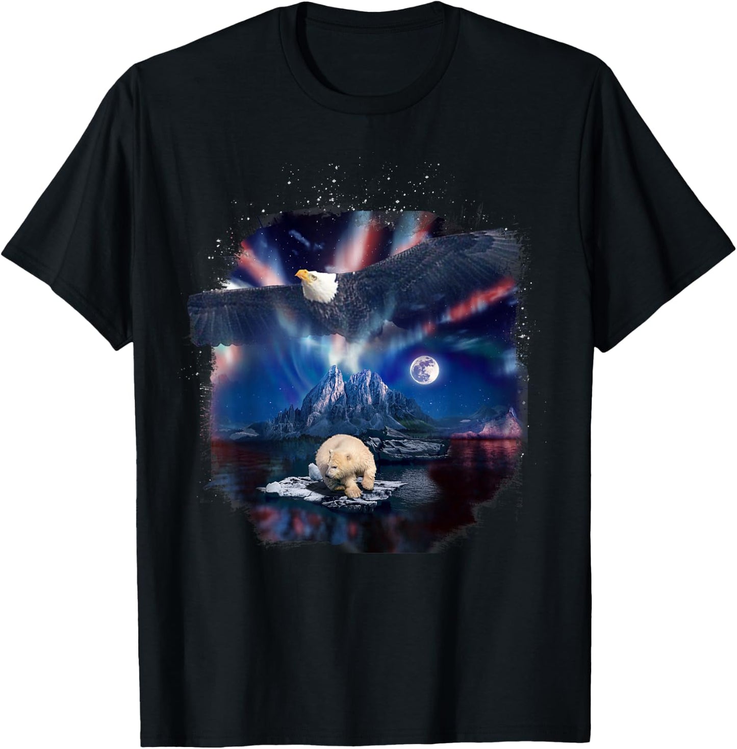Polar Bear and Northern Eagle, Lights and Wildlife American T-Shirt - T-Shirt | Black