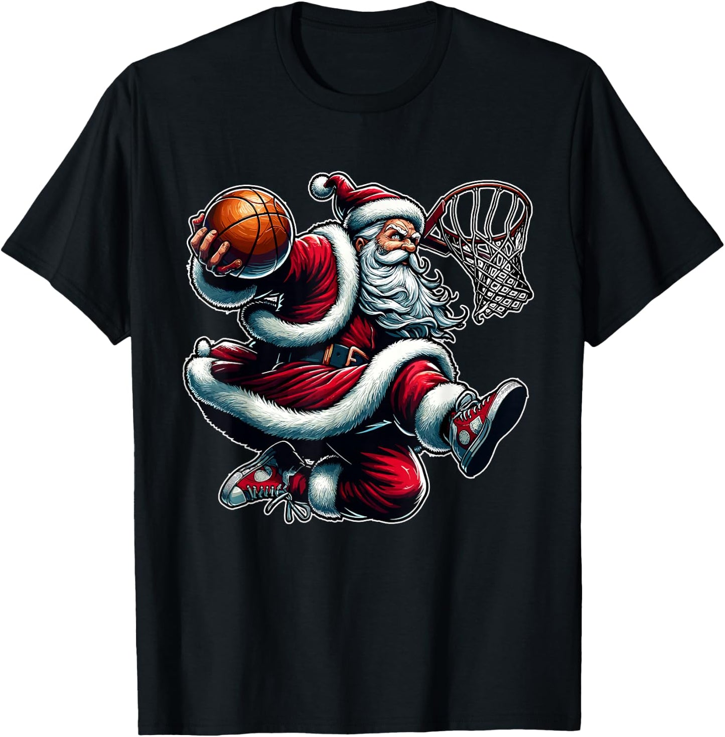 Christmas Santa Claus Dunking A Basketball Boys Kids Xmas T-Shirt - T-Shirt | Black