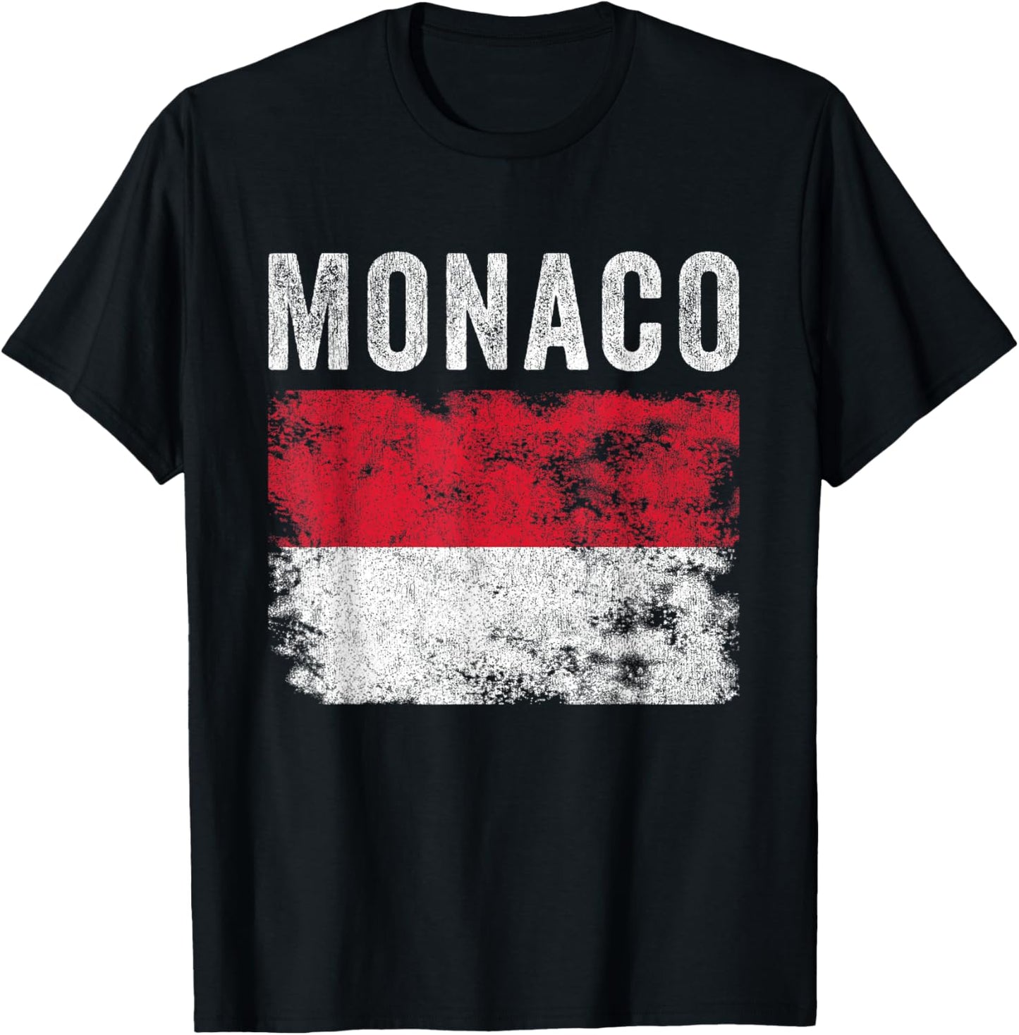 Monaco Flag Distressed - Men Women Kids - Monacan Flag T-Shirt - T-Shirt | Black