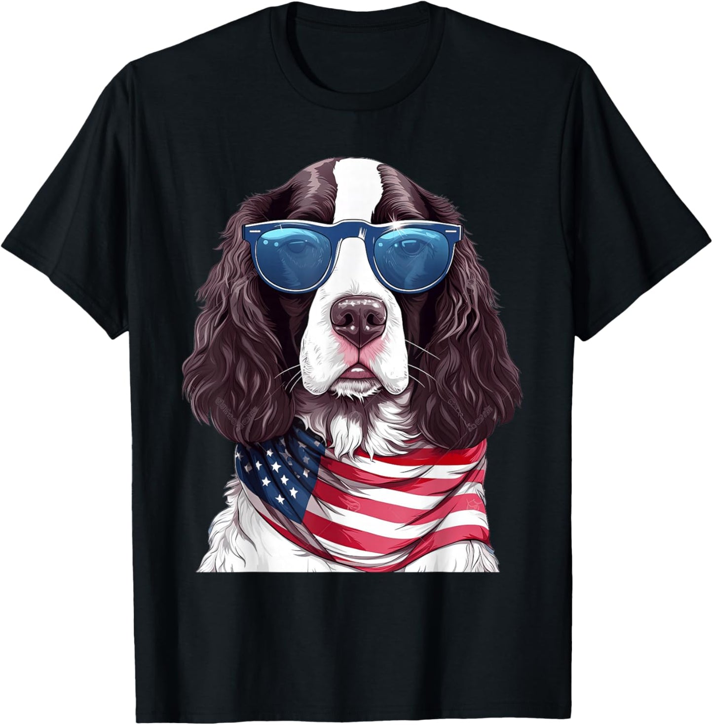 English Springer Spaniel with USA Flag 4th of July T-Shirt - T-Shirt | Black