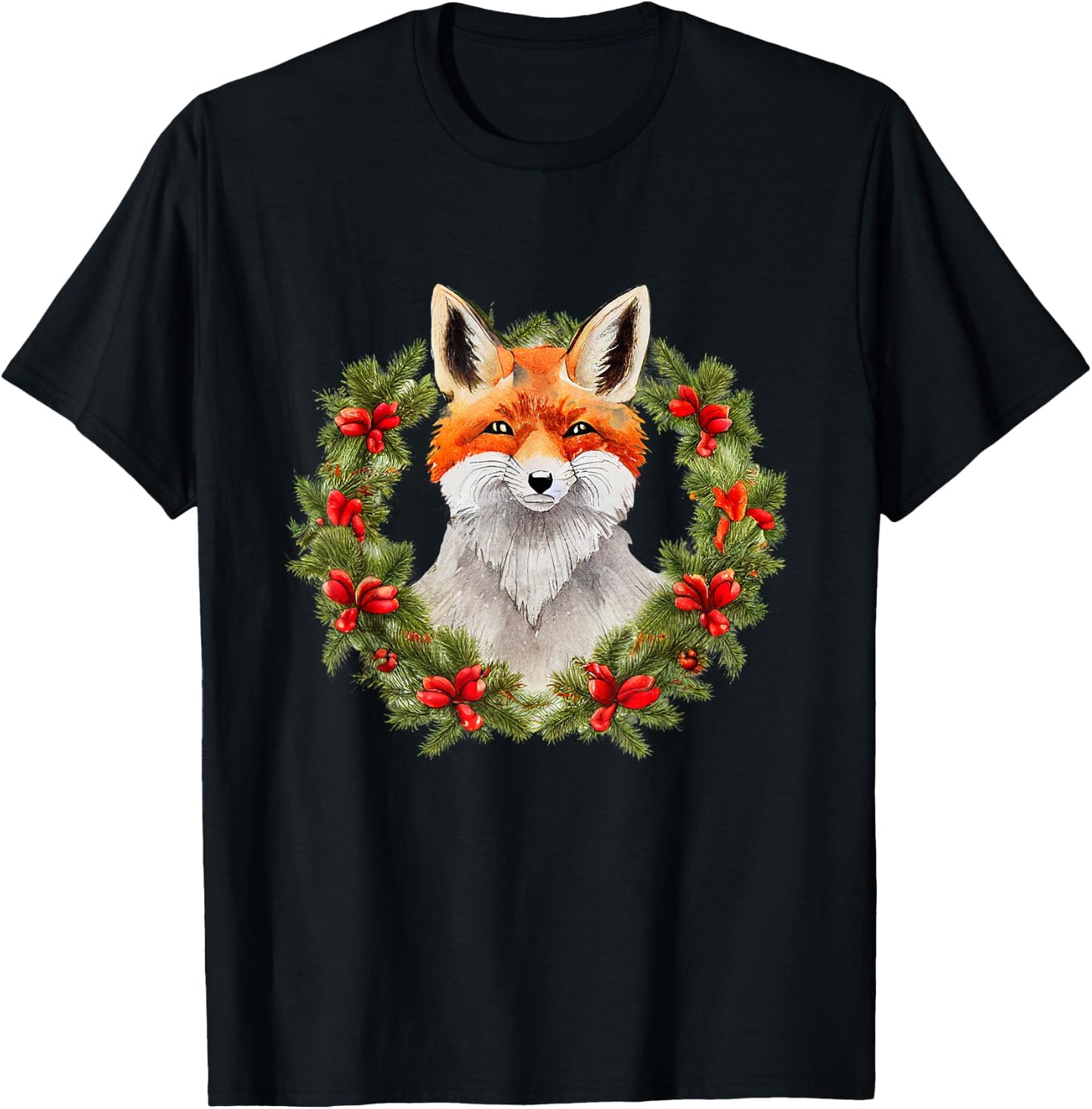 Merry xmas santa claus christmas wreath fox T-Shirt - T-Shirt | Black