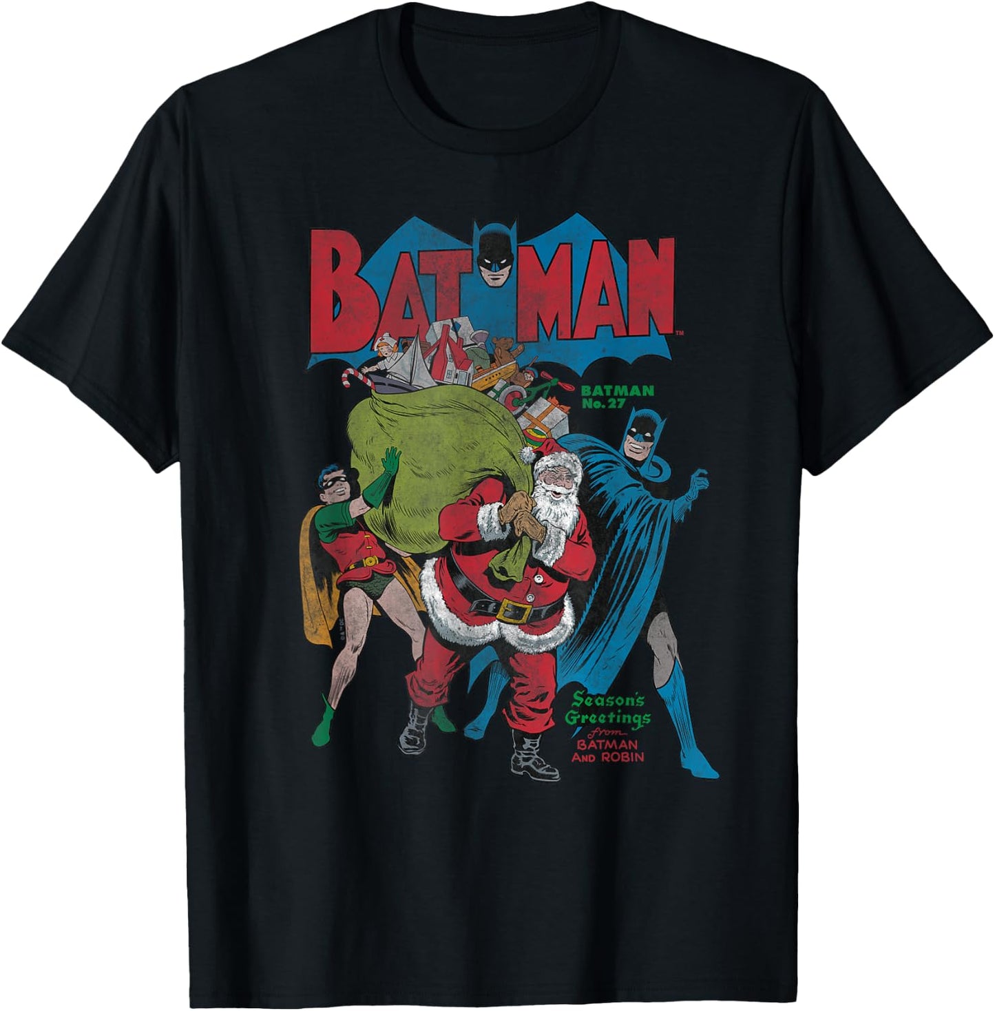 Batman Christmas Seasons Greetings T-Shirt - T-Shirt | Black