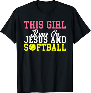 This Girl runs on Jesus and Softball T-Shirt - T-Shirt | Black