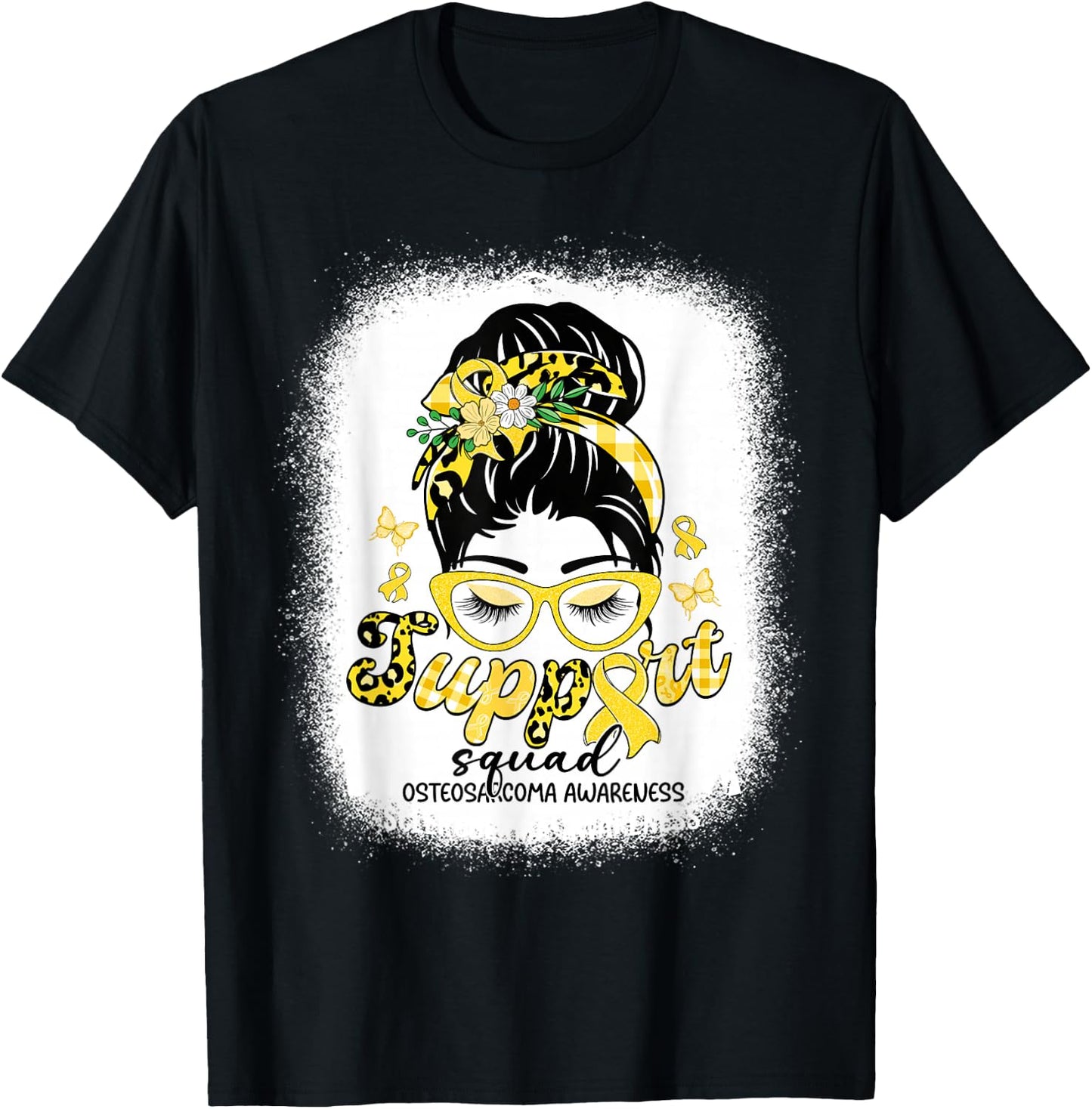 Support Squad Messy Bun Women Osteosarcoma Awareness T-Shirt - T-Shirt | Black