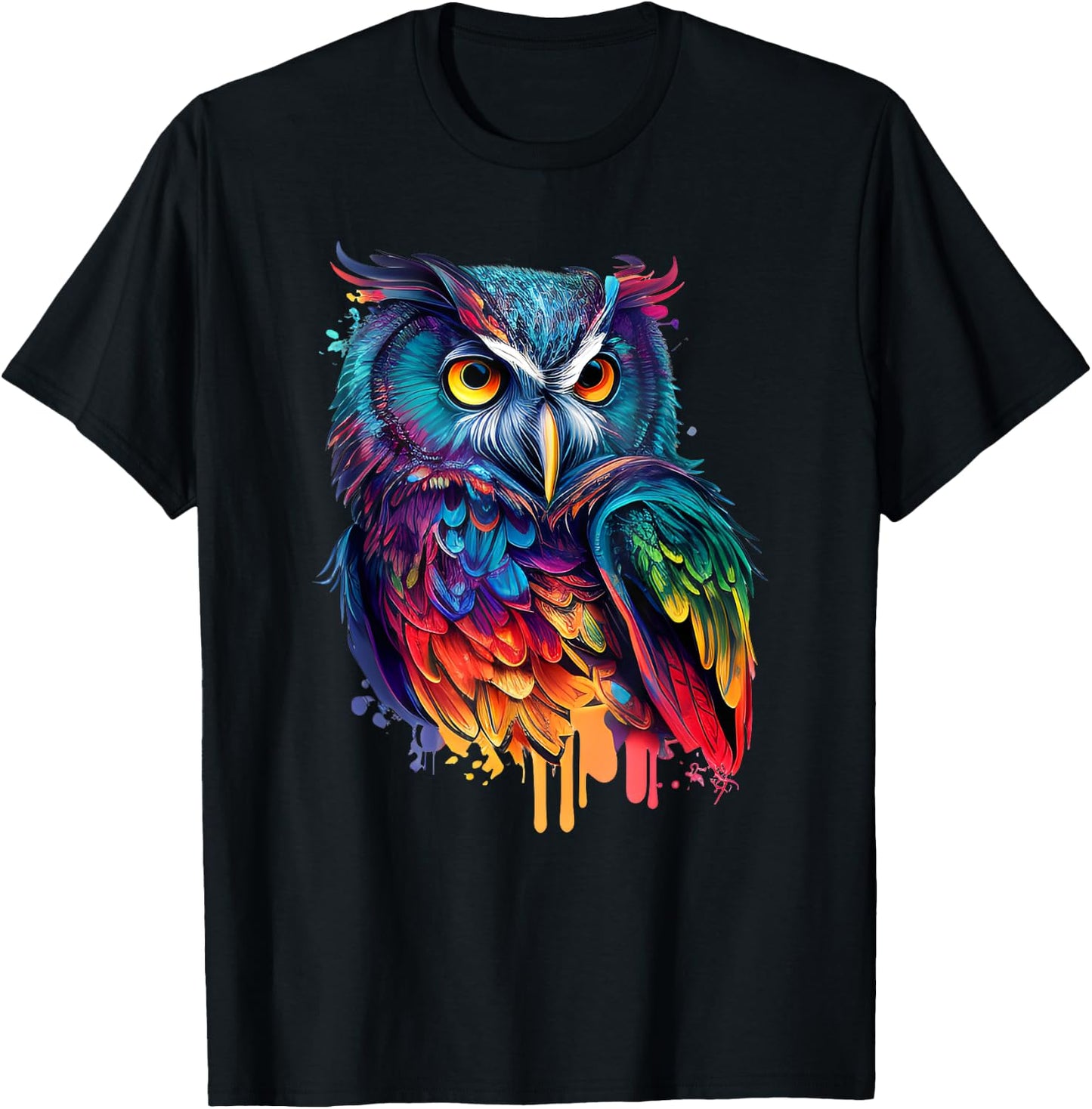 Cute Horned Owl Colorful Pop Art Bird Artwork For Owl Lovers T-Shirt - T-Shirt | Black
