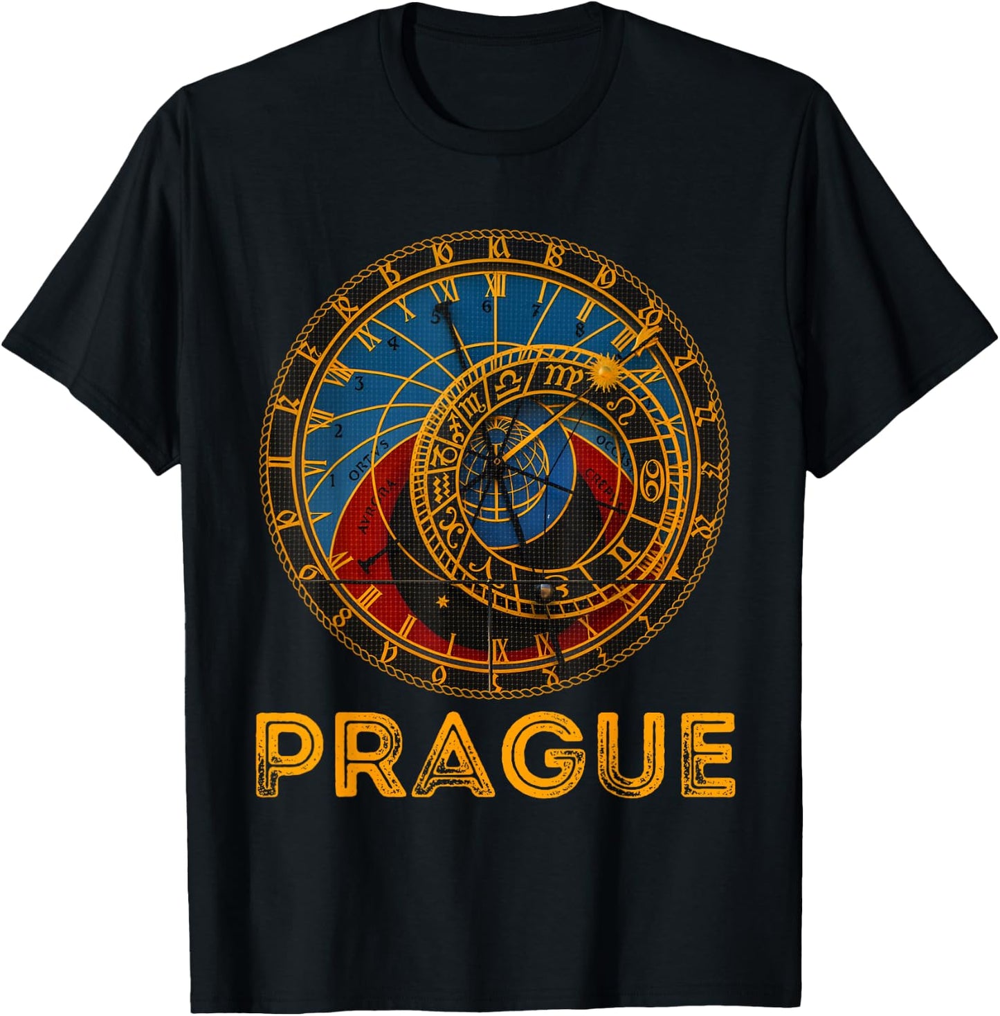 Prague Czech Republic Souvenir Astronomical Clock Prague T-Shirt - T-Shirt | Black