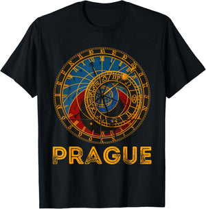 Prague Czech Republic Souvenir Astronomical Clock Prague T-Shirt - T-Shirt | Black