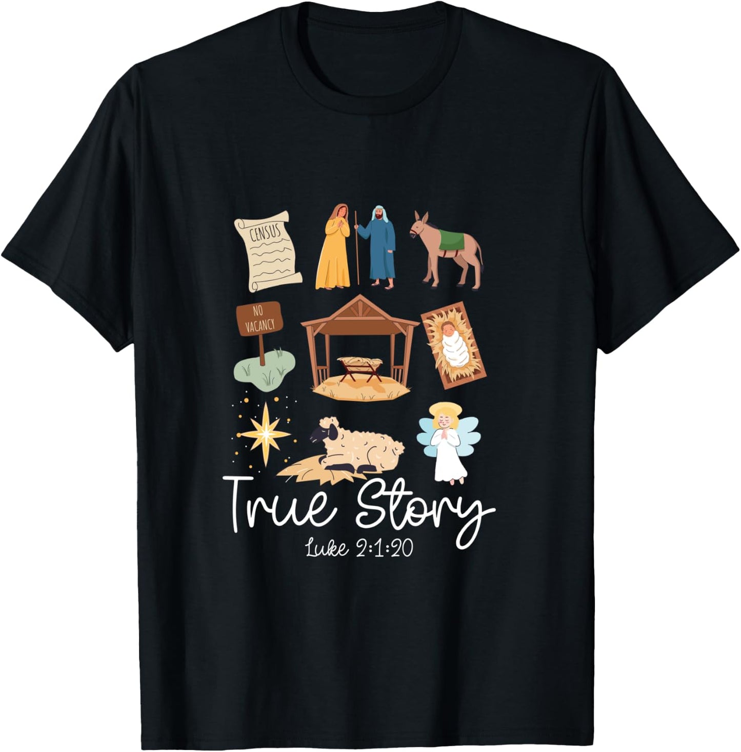 True Story Faith Based Christmas Holly Night Nativity Story T-Shirt - T-Shirt | Black