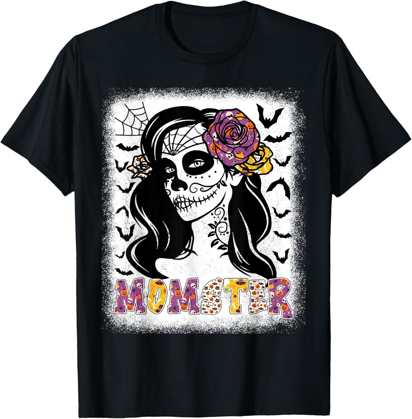 Momster Funny Skull Messy Bun Zombie Mom Halloween Costume T-Shirt - T-Shirt | Black