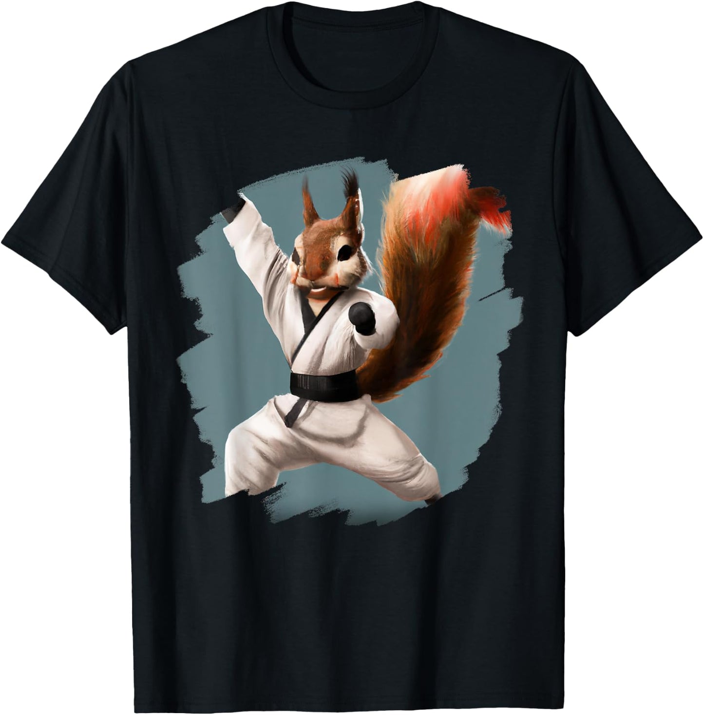 Squirrel Doing Karate Kick Black Belt Martial Arts Squirrel T-Shirt - T-Shirt | Black