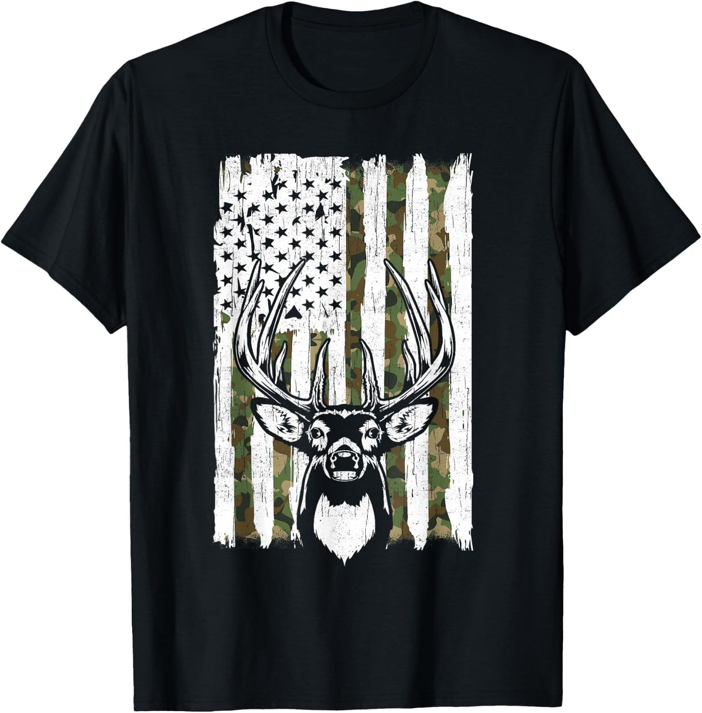 American Flag Deer Hunting Gift Dad Hunter from Son Daughter T-Shirt - T-Shirt | Black