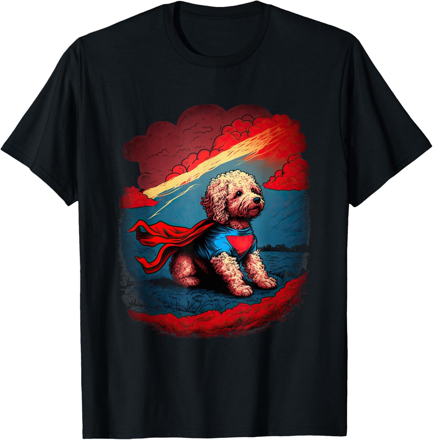 Super Power Superhero Poochon Dog T-Shirt - T-Shirt | Black