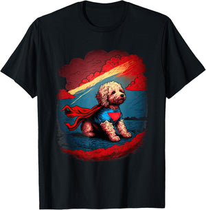Super Power Superhero Poochon Dog T-Shirt - T-Shirt | Black