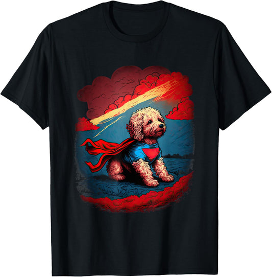 Super Power Superhero Poochon Dog T-Shirt - T-Shirt | Black