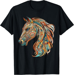 Horse Tribal Abstract Art Native American Geometric Horses T-Shirt - T-Shirt | Black